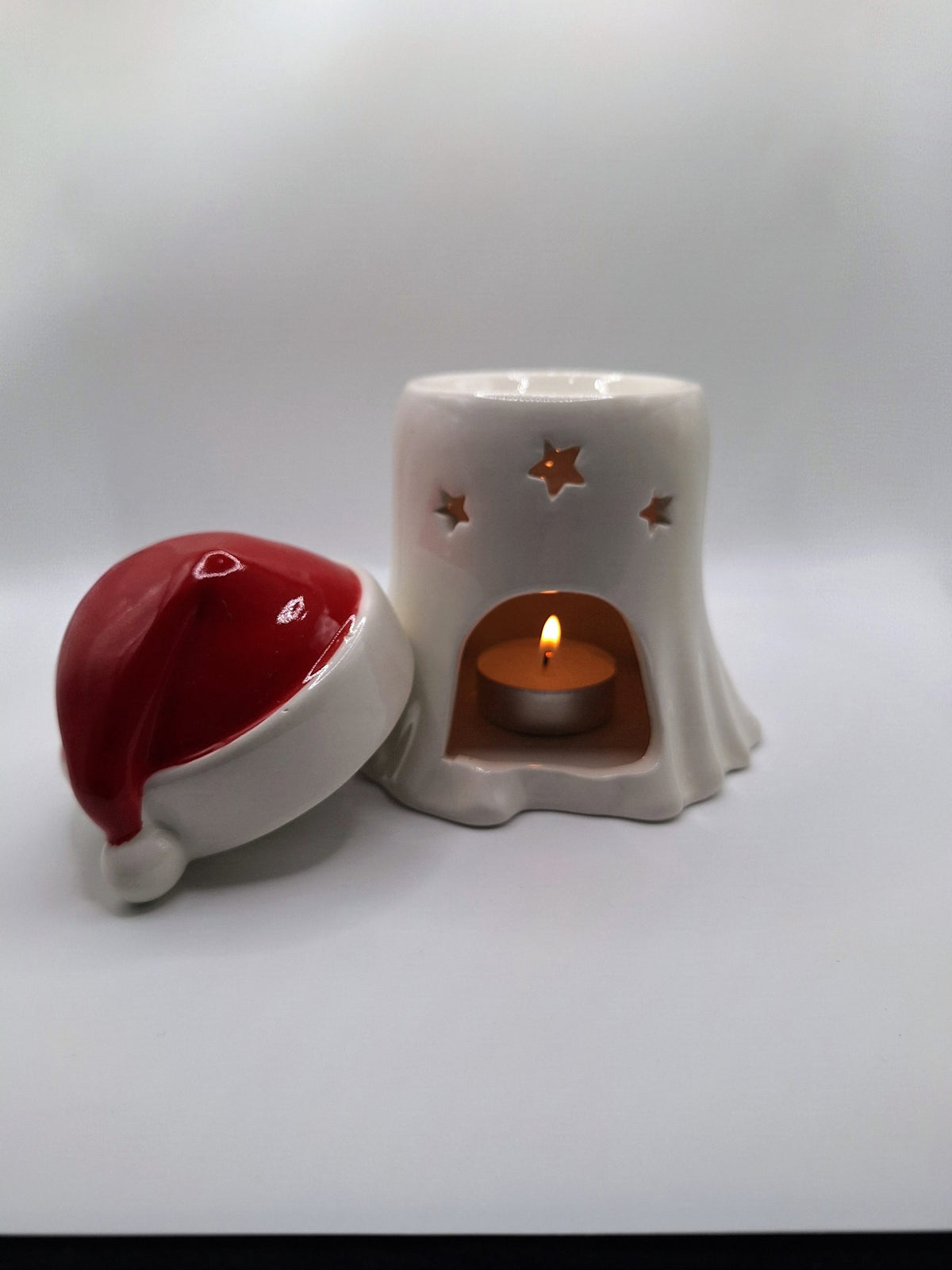 Ghost with Santa Hat Tea Light Warmer