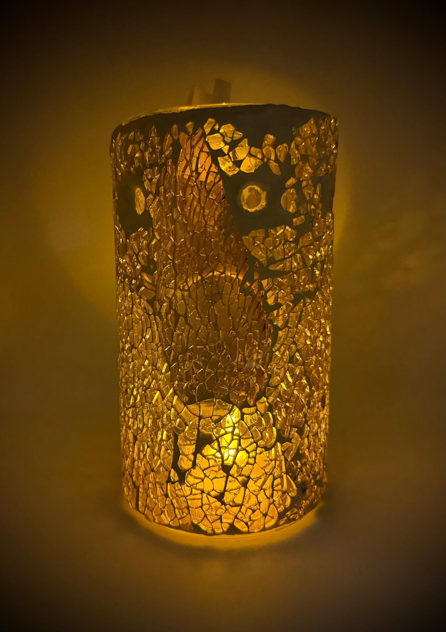 Brown Crackle Glass Pillar Tealight Warmer
