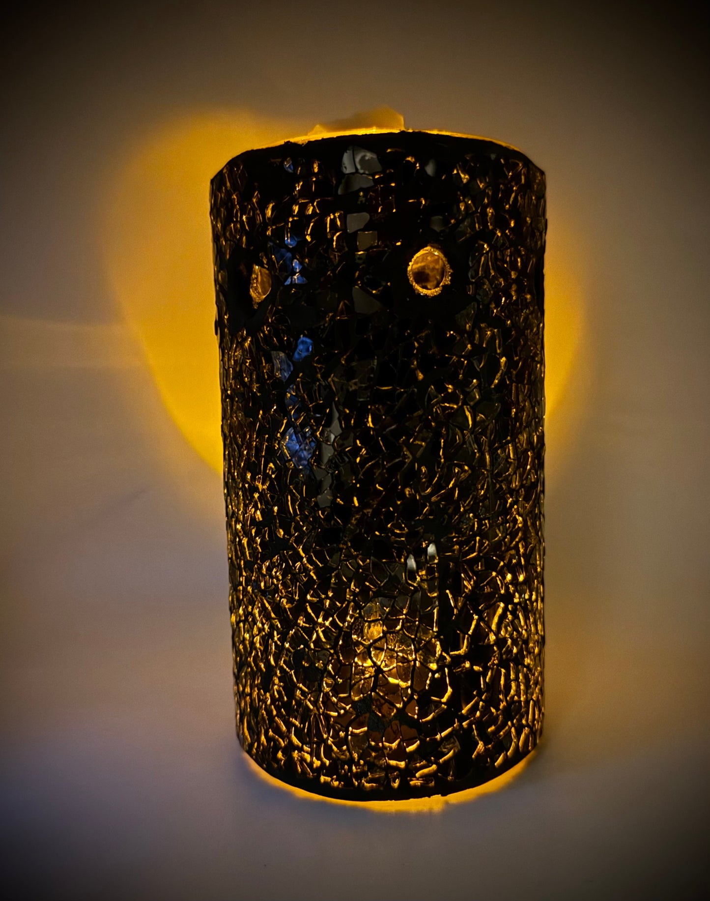 Black Crackle Glass Pillar Tealight Warmer