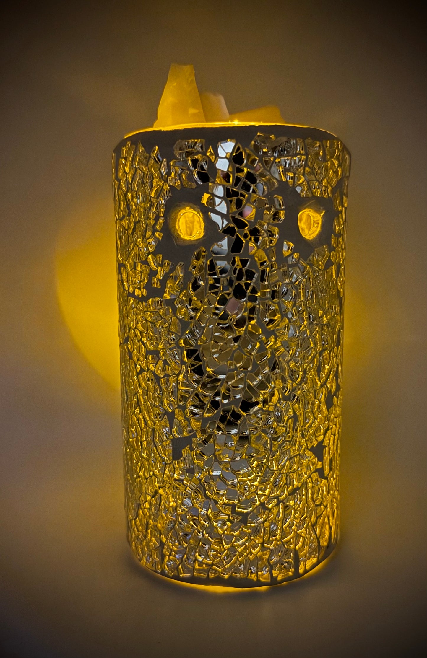 Silver Crackle Glass Pillar Tealight Warmer