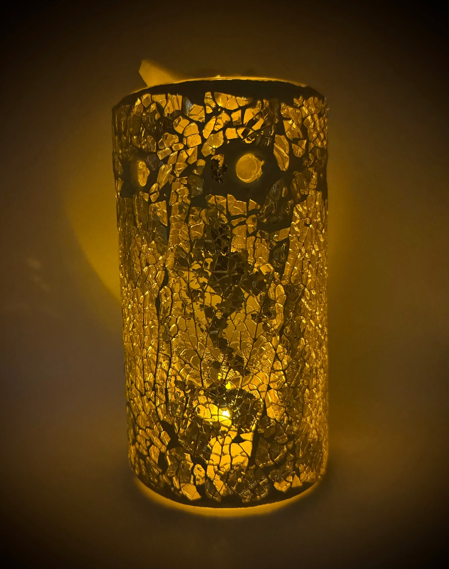 Gold Crackle Glass Pillar Tealight Warmer