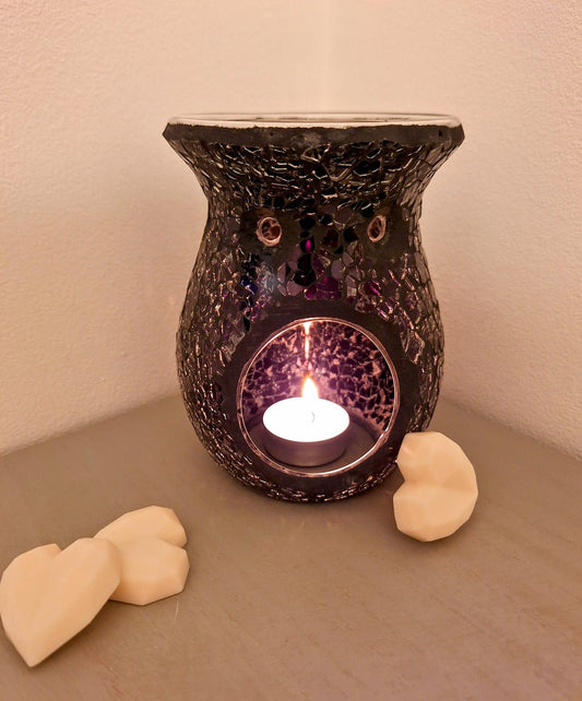 Black Glass Crackle Wax Warmer