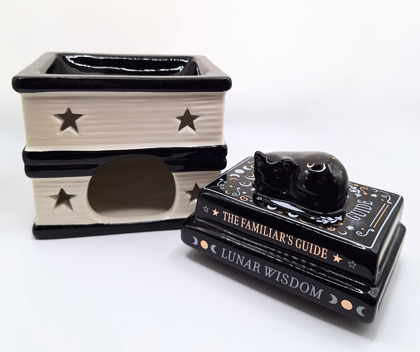 Black Cat Book Stack Tea Light Warmer