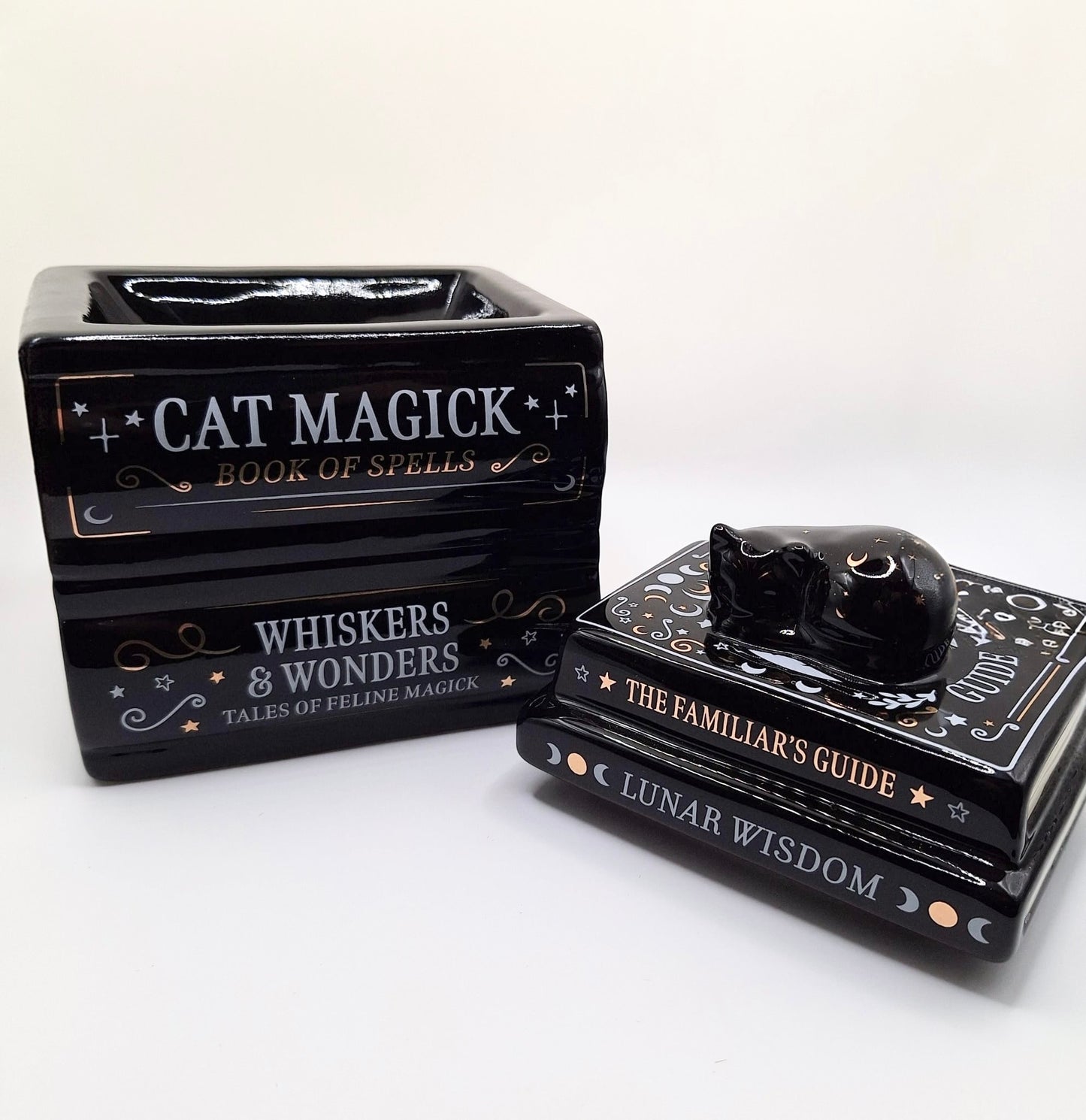 Black Cat Book Stack Tea Light Warmer