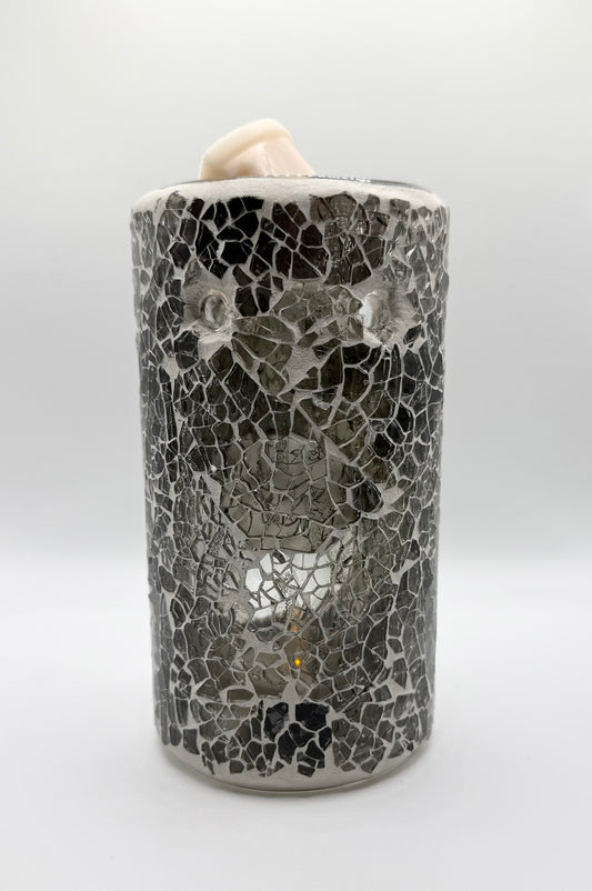 Gunmetal Crackle Glass Pillar Tealight Warmer