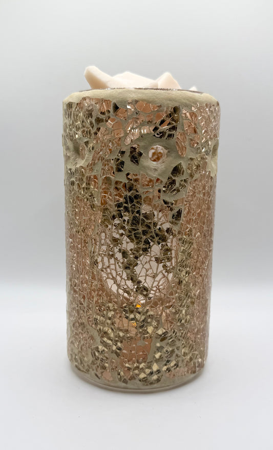 Gold Crackle Glass Pillar Tealight Warmer