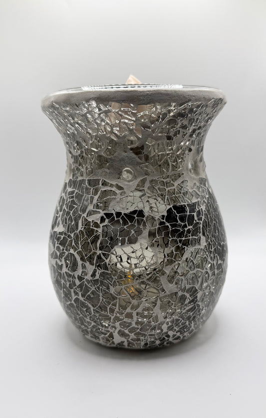 Gunmetal Crackle Glass Tealight Warmer