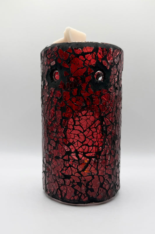 Red Crackle Glass Pillar Tealight Warmer