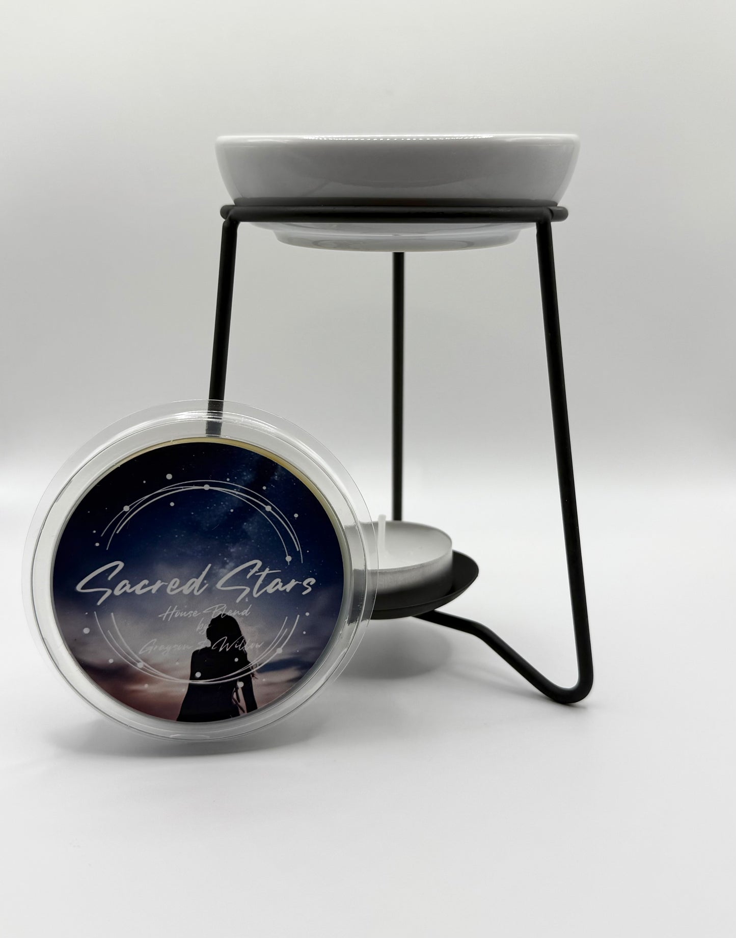 White Ceramic Dish Warmer On Black Stand