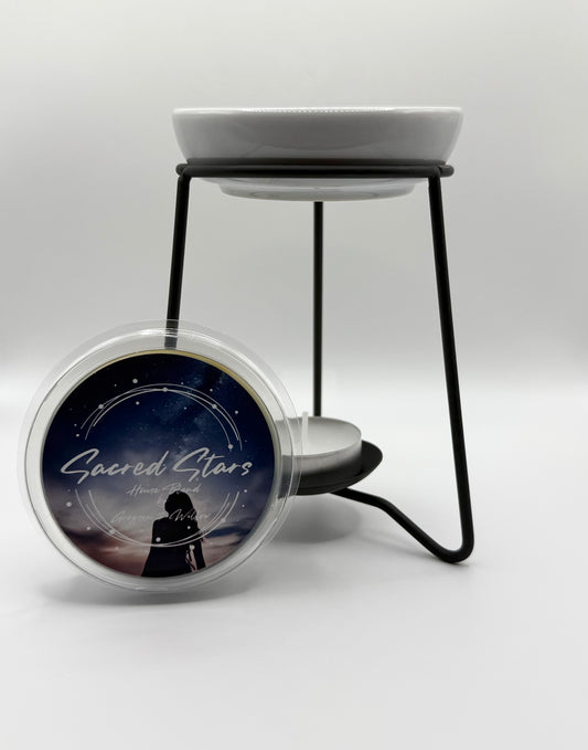White Ceramic Dish Warmer On Black Stand