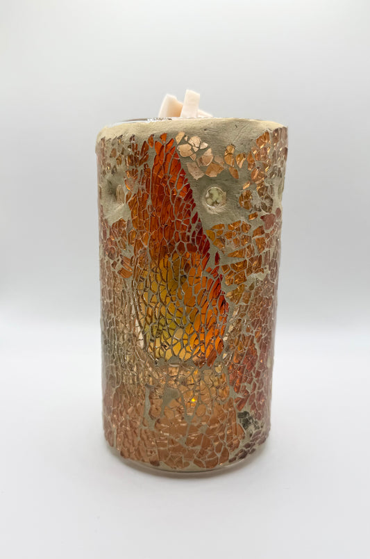 Brown Crackle Glass Pillar Tealight Warmer