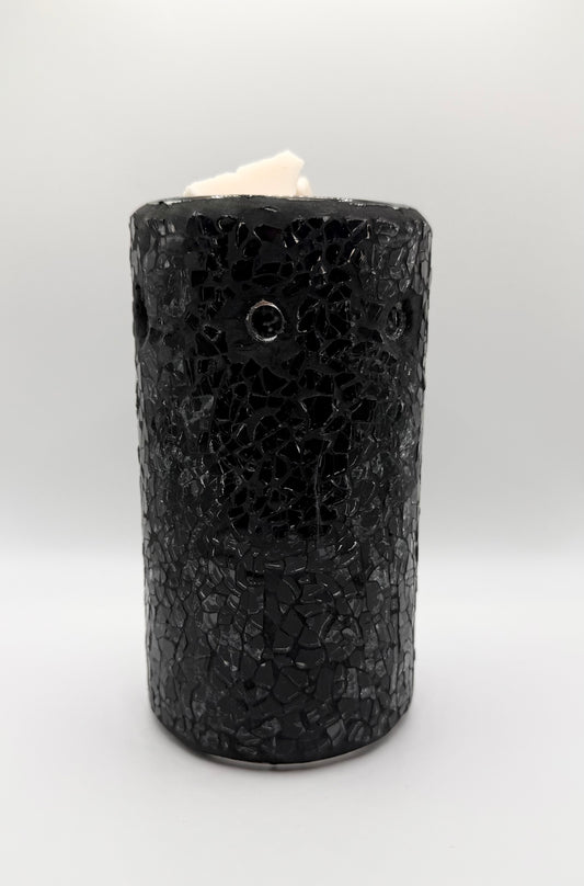 Black Crackle Glass Pillar Tealight Warmer